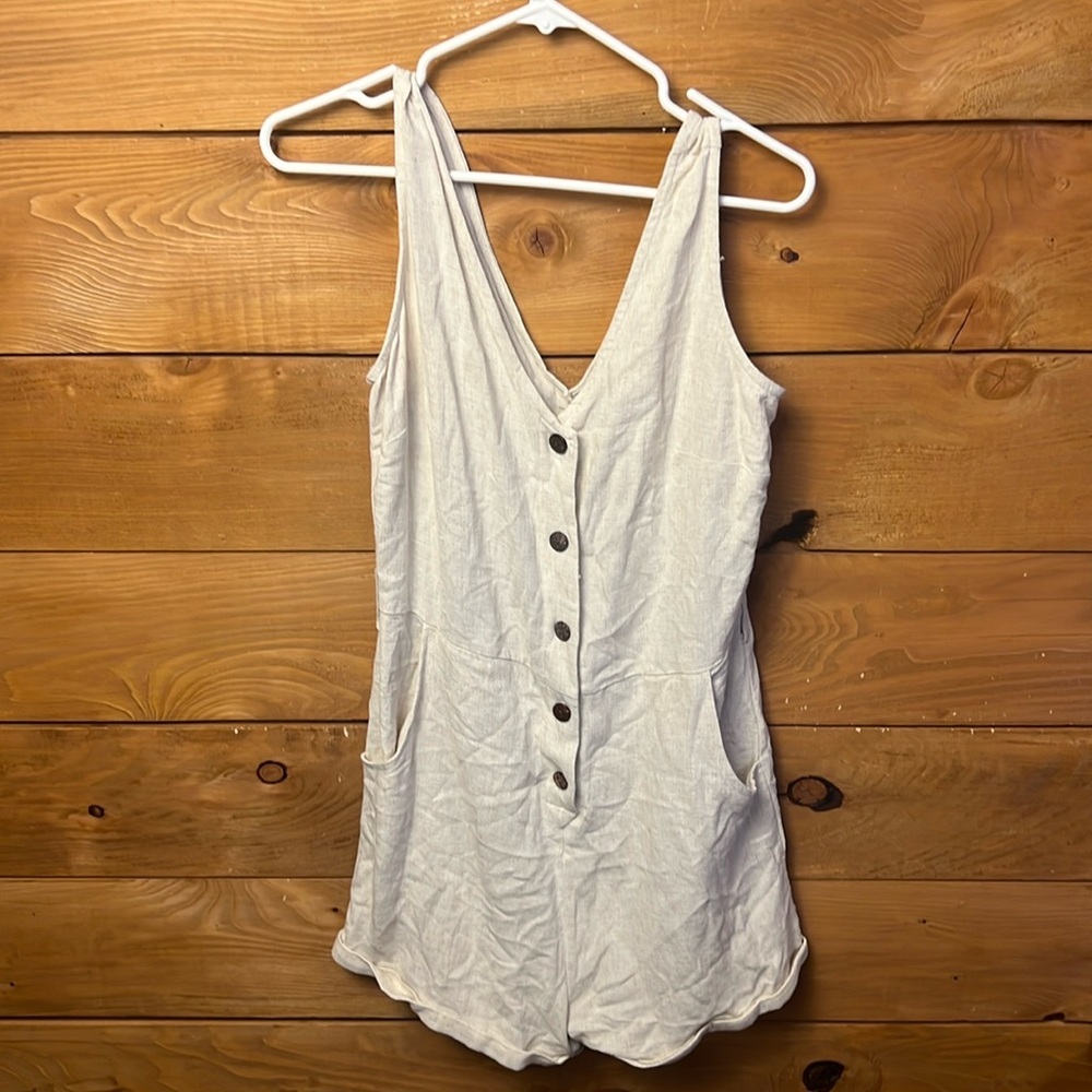 Light Gray Button-Front Sleeveless Romper